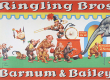 Ringling Bros Barnum & Bailey Poster featuring anthropomorphic animals. An elephant ticket taker, clown pig, and chimpanzee attendees.