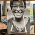 (L-R) "Black: A Handbook," Book Artist Tia Blassingame and "African American: A Handbook." Portrait image courtesy of Tia Blassingame. Other images courtesy of Los Angeles Public Library Special Collections Book artist Tia Blassingame and her art books, Black: A Handbook and African American: A Handbook