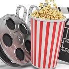 Movie reels and popcorn