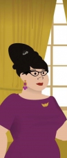 illustration of a woman in a purple dress with a brunette beehive hairdo