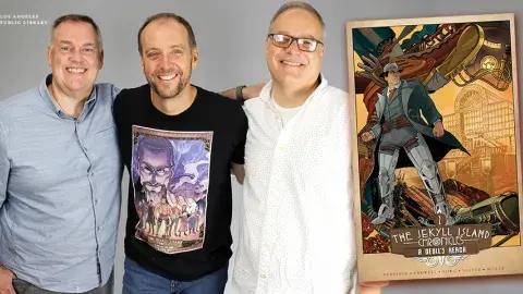 Authors Steve Nedvidek, Ed Crowell, and Jack Lowe and their second book of the graphic novel series The Jekyll Island Chronicles: A Devil’s Reach