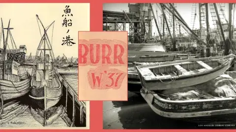 Cover insert with a drawing of fishing boats by Burroughs student, Keith Robinson