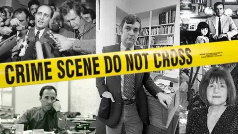 l to r: Authors Vincent Bugliosi, Darcy O'Brien, Dominick Dunne, Joseph Wambaugh and Joan Renner