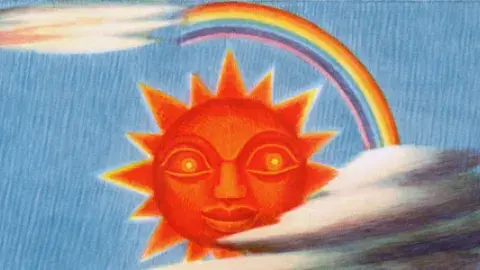 illustration of sun with face from pictorial map
