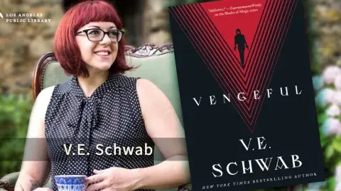 Author V.E. Schwab and her latest book, Vengeful