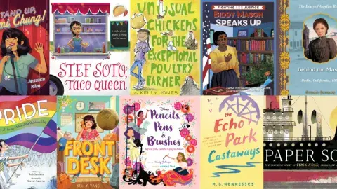 Collage of children's books about California