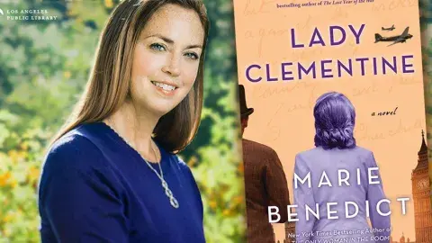 Author Marie Benedict with her latest novel, Lady Clementine