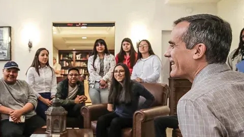 Mayor Garcetti and a group of teens