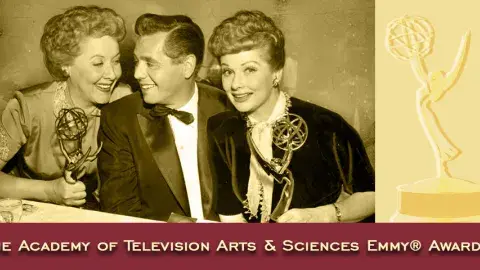 Pictured from left, are Vivian Vance, co-star, holding her Emmy for Best Supporting Actress, Desi Arnaz and Lucille Ball holding the Best Situation Comedy Emmy
