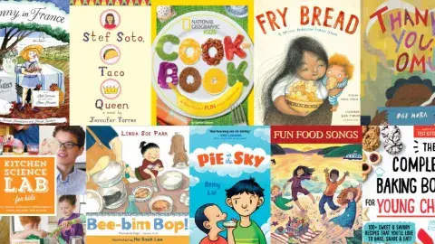 Collage of cookbooks and food science books