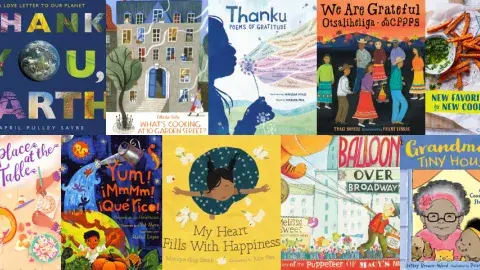 Collage of thank you books