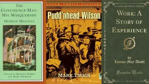 Book covers of other books to read than Huck Finn and Moby Dick