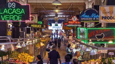 photo of visitors at Grand Central Market in Los Angeles