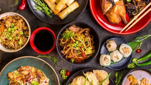 Famous Chinese cuisine dishes on table