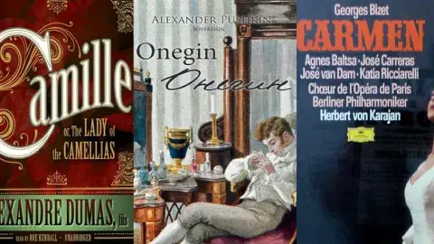 Collage of great operas adapted from classic books