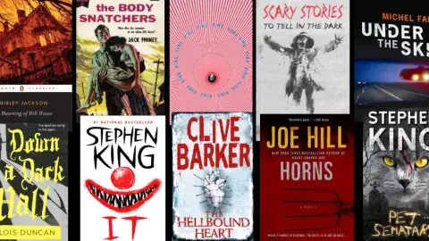 Collage of scary books made into films