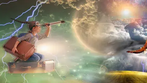 Young person in time travel adventure