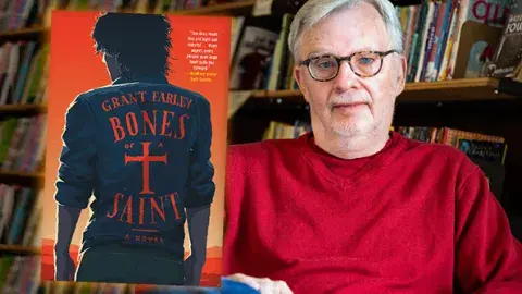 Author Grant Farley and his first novel, Bones of a Saint