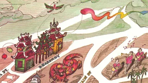 The Junior League created this tourist map in 1980 showing a festive looking Chinatown 