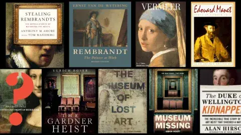 Collage of books about notorious art thefts