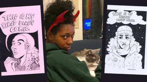 Mick Washington and her two zines, This Is My First Diary Comic and This Is My Second Diary Comic