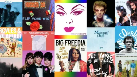 Collage of albums by LGBTQIA artists