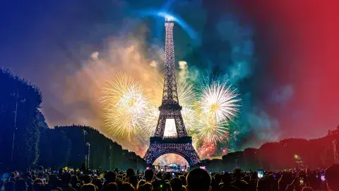 the Eiffel tower with fireworks