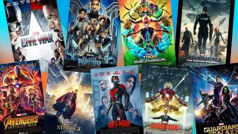 Collage of films adapted from comic books