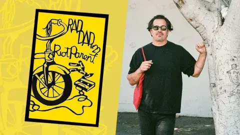 Zine author, Tomas Moniz and his zine, Rad Dad