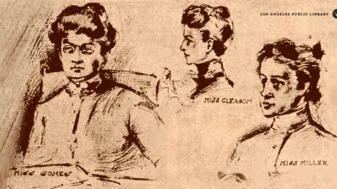 Illustration of the three women heading the library. Los Angeles Herald, March 1903