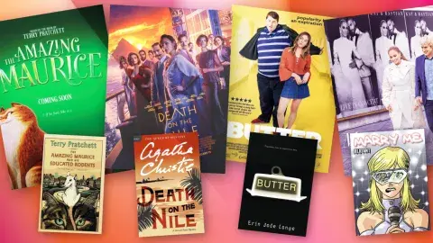 Collage of books and their movie adaptations