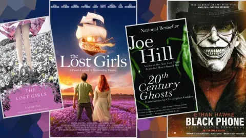 2 movie posters and the books they came from