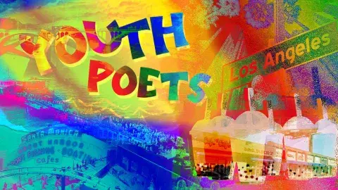 Colorful photo illustration with text Youth Poets