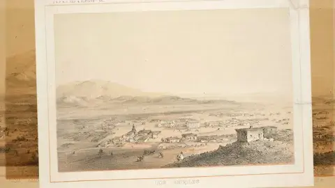 Hansen sketch of Los Angeles after statehood. A War Department publication in 1856, “Reports of Explorations and Surveys”