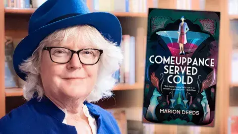 Author Marion Deeds and her latest novel, Comeuppance Served Cold