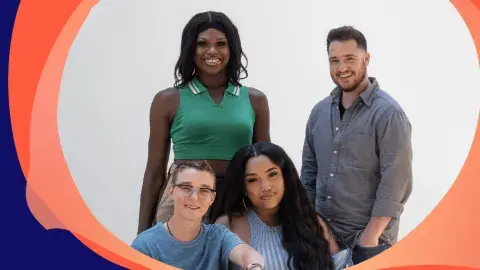 4 queer teens smiling