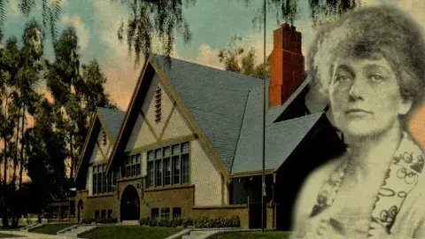 Eleanor Brodie Jones in front of the Hollywood Branch Library