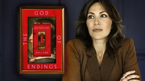 Author Jacqueline Holland and her first novel, The God of Endings