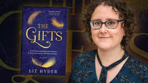 Author Liz Hyder and her her novel, The Gifts