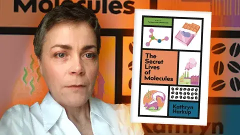 Author Dr. Kathryn Harkup and her latest book, The Secret Lives of Molecules