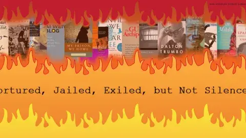 red orange yellow flames with banned books