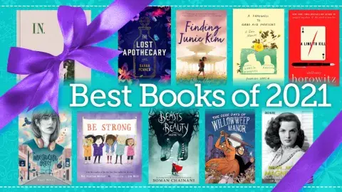 Collage of some best books of 2021 with gift bow
