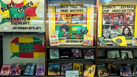 photo of a comic book display