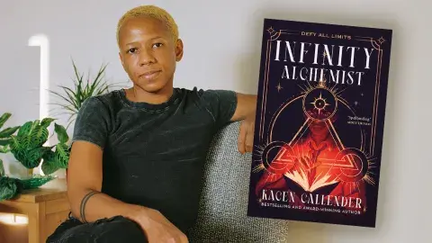 Author Kacen Callender and their latest novel, Infinity Alchemist