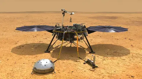 Rendering of the NASA InSight lander on the martian surface.