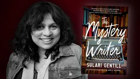 Author Jacqueline Holland and her latest novel, The Mystery Writer