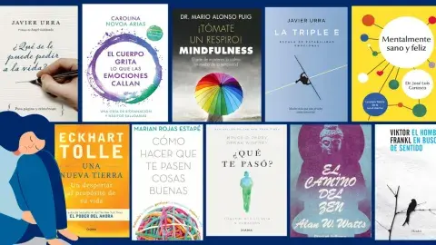 Collage of selected books on mental health