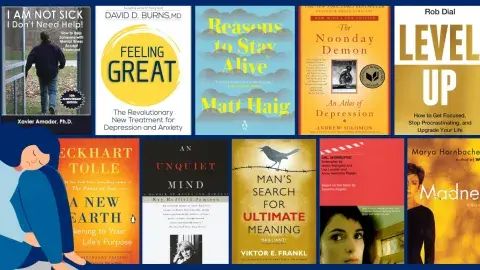Collage of books on mental health