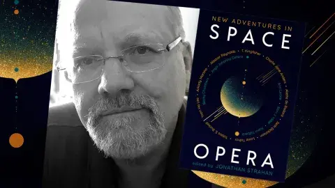 Author Jonathan Strahan and his latest anthology, New Adventures in Space Opera