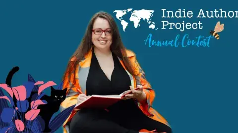 Melissa Bobe next to the indie author project logo